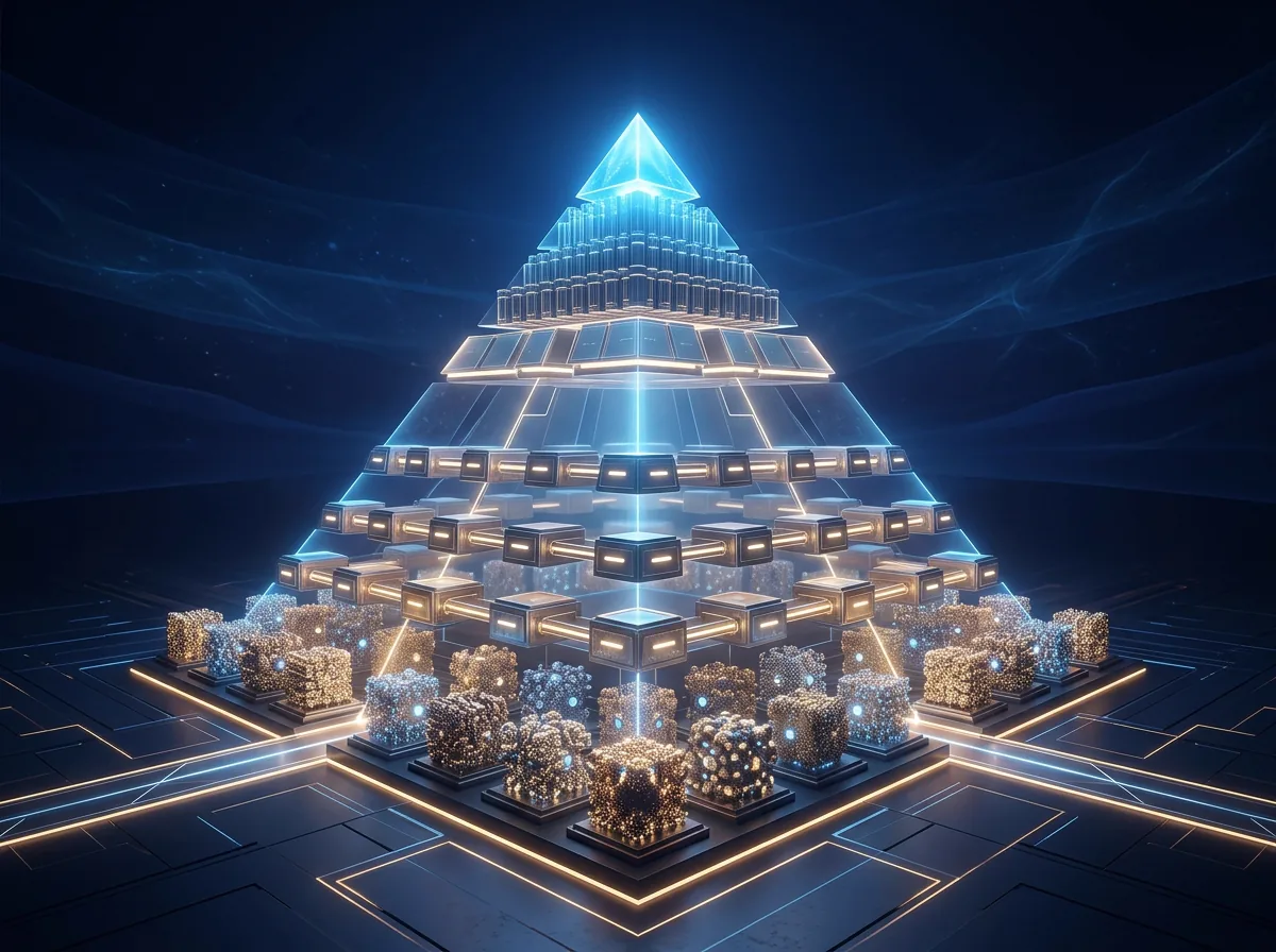 Pyramid building from 20 seed examples at base to capability benchmarks to regression suite at top