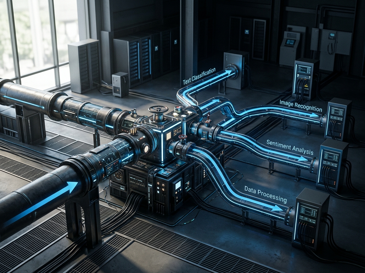 Pipeline splitting into multiple model endpoints with a routing layer choosing paths by task type