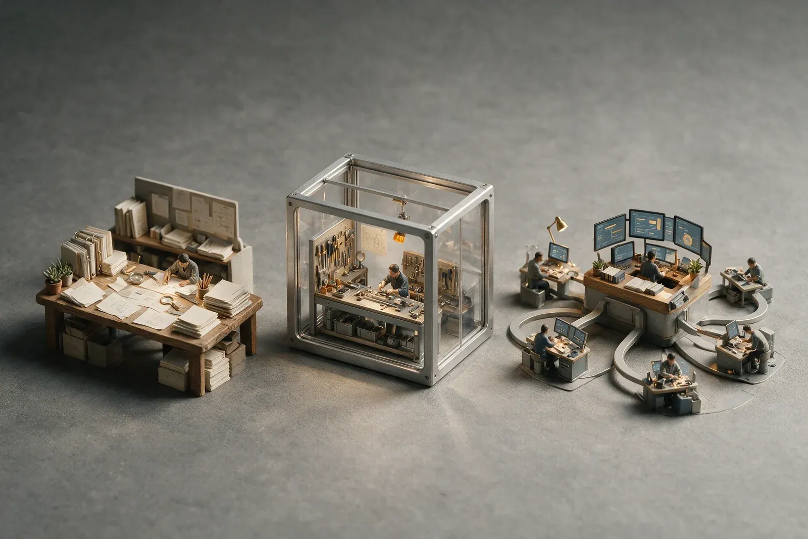 Three work cells represent research, task execution and manager-worker agent patterns.