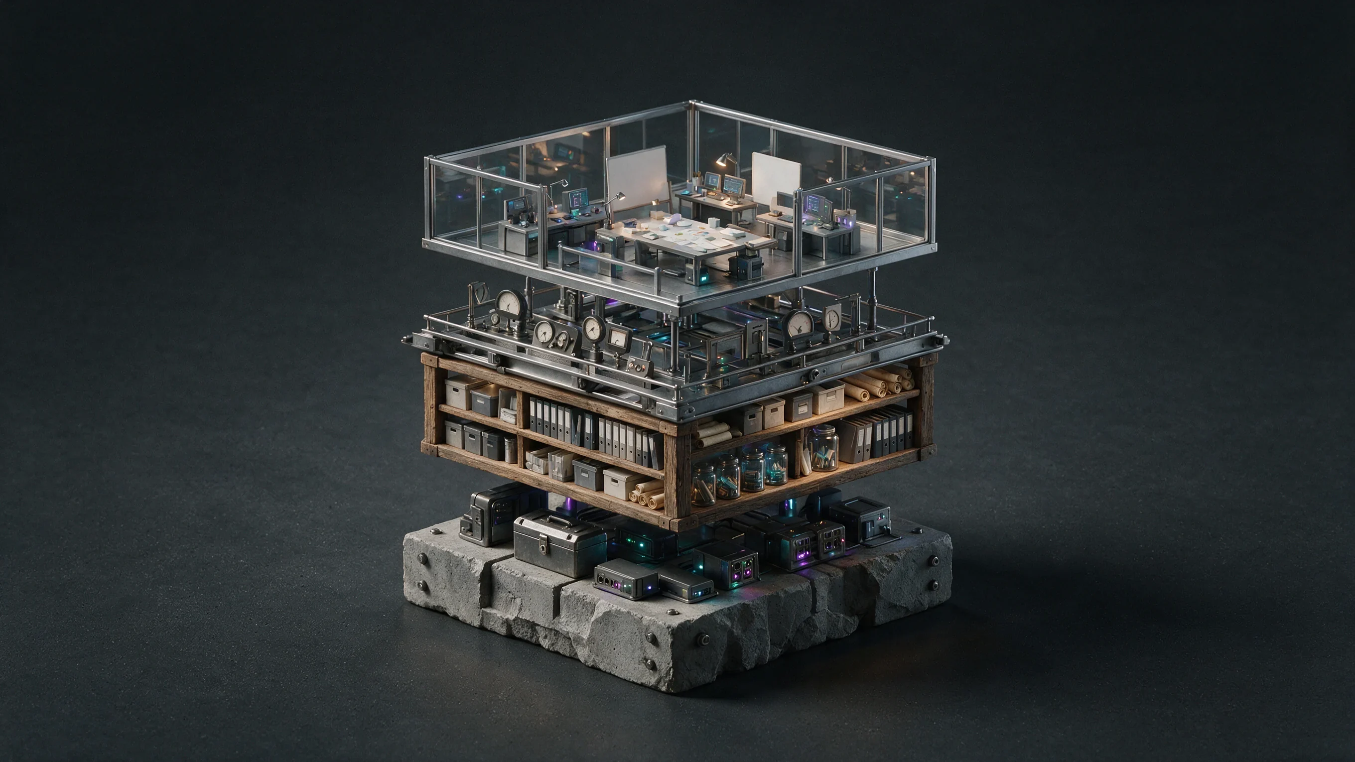 Four connected layers show tools, context, operating conditions, and culture supporting AI adoption.