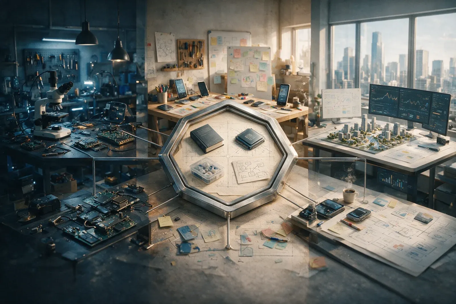A decision bridge connects distinct future work environments.